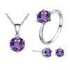 Korean Style Bridal Jewelry Set: Six-Prong Colored Zircon Necklace, Stud Earrings & Ring