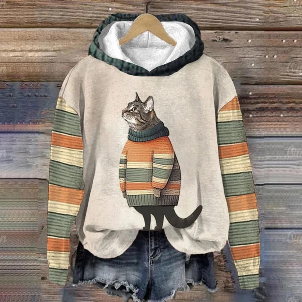 Sudadera con capucha para mujer, divertida sudadera con estampado de animales de gato kawaii para hombre, sudaderas, ropa femenina, jerséis unisex casuales de manga larga