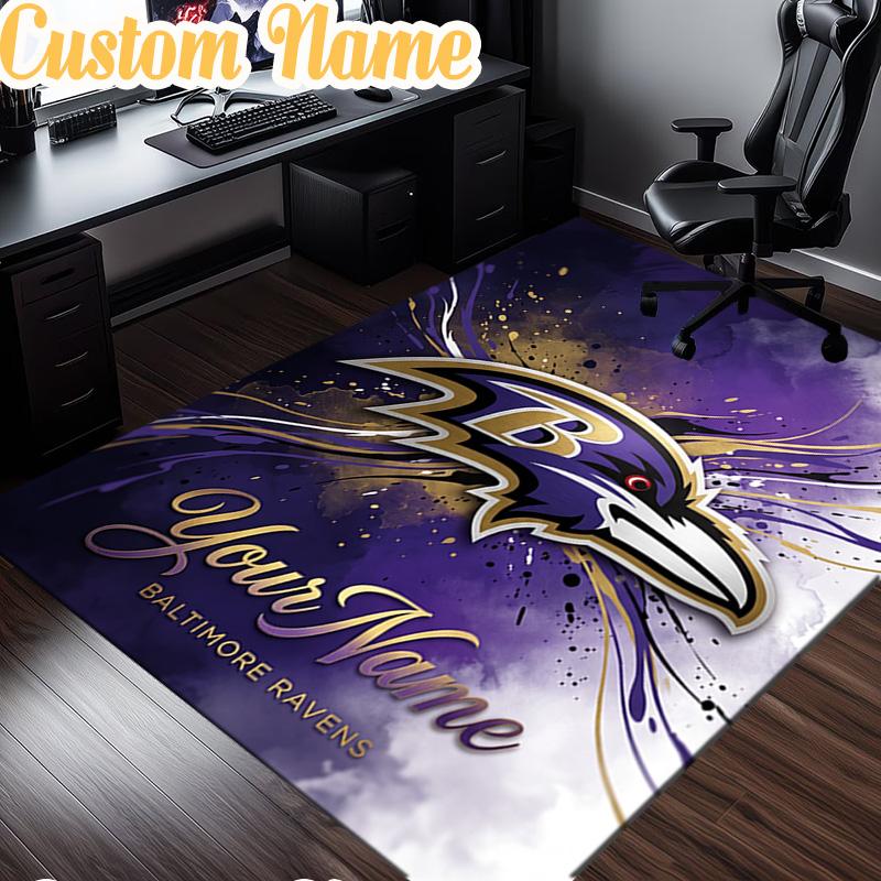 Custom Name football Ravens Logo  Rug, Office Rug, Chair Rug, Carpet for Living Rooms, Doormat Game Rug Home Decor Christmas Gifts