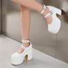 FOREADA Women Pu Leather Pumps Super High Hoof Heels Round Toe Ankle Strap Belt Buckle Punk Style Spring Autumn Shoes White