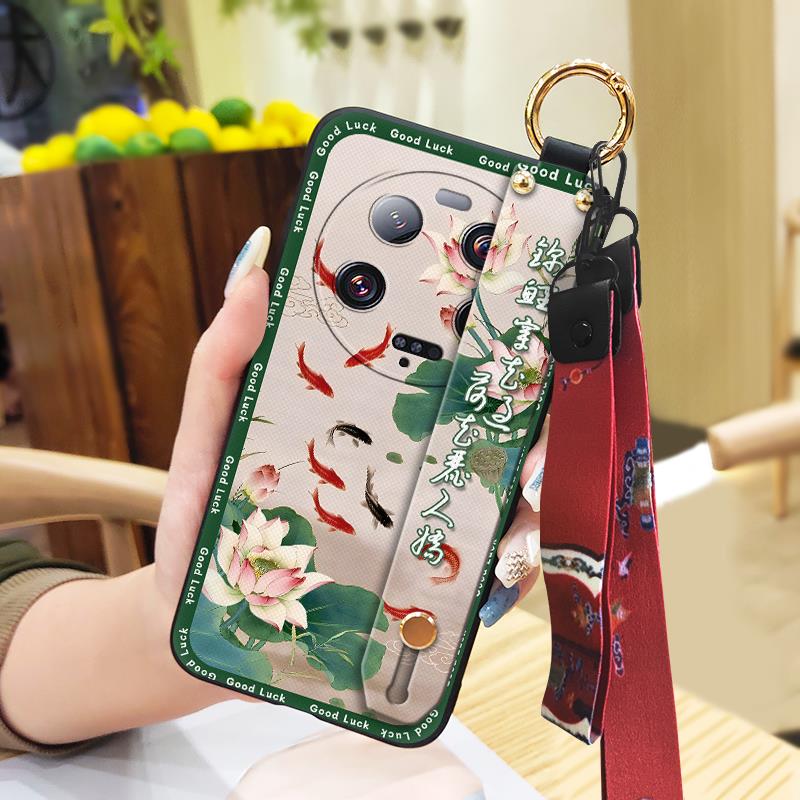 Anti-dust Kickstand Phone Case For Xiaomi 13 Ultra Back Cover Phone Holder Silicone Durable Lanyard Elderly Lady Fashion