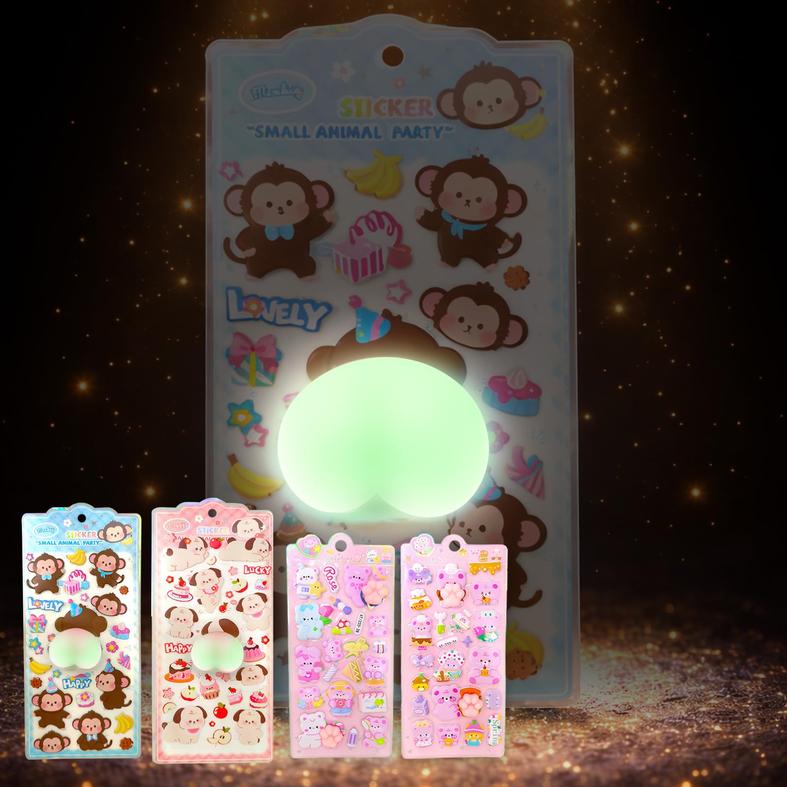 

Being Large Buttocks and Paw Print 4-Piece Set Puffy Buttocks Stickers 3D Marshmallow Squishies Glow-in-the-Dark and Non-Luminous Paws