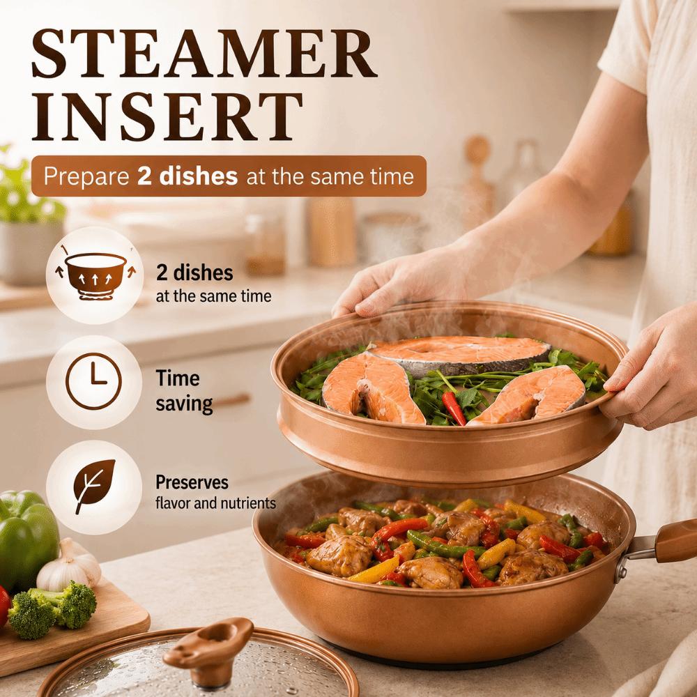 32cm Steaming Frying Pan Soup Pot Non Stick Gas Stove Pot Micro Pressure Steamer Wok Kitchen