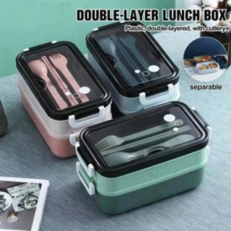 Japanese Rectangle Double Layers Bento Box Leakproof Lunch Boxes Sealed Multi-Compartment Box Lunchbox With Tableware