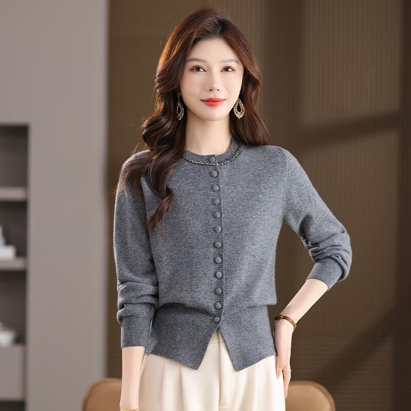 

Women s 100% Pure Wool Round Neck Knit Cardigan Sweater XL