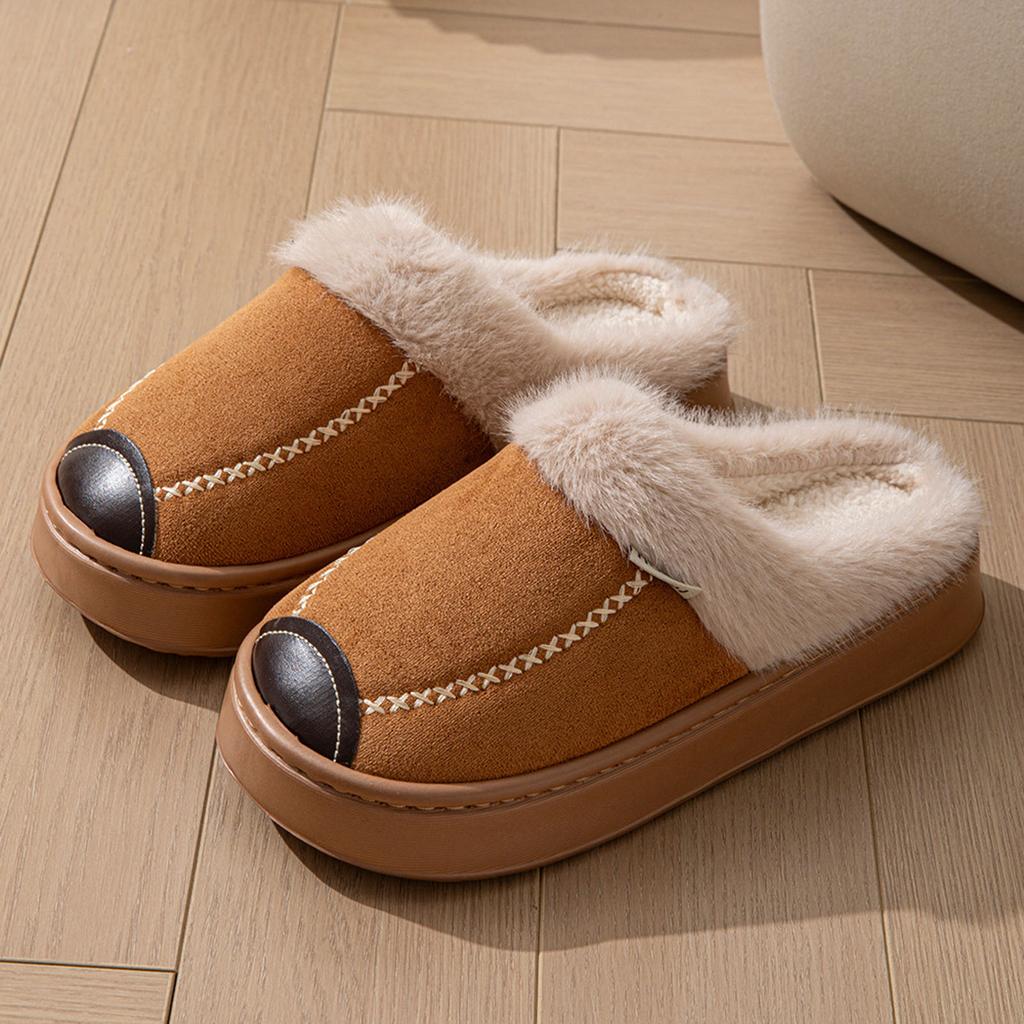 Warm And Velvet Women's Cotton Slippers Fashionable And Casual Closed Toe Open Heel Home Silent Scuff Slippers for Women