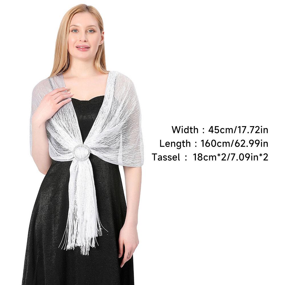 Women Universal Elegant Lurex Evening Shawl Bride Bridesmaid Wedding Party Formal Dress Accessory Tassels Soft Lightweight Shawl
