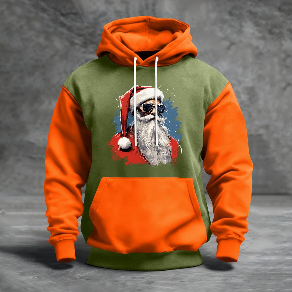 Men's Christmas Print Color Block Hooded Casual Sports Comfort Sweatshirt