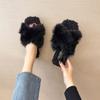 Fairy Wind Fluffy Slippers Female 2025 Autumn and Winter New Outer Wear Cross Flat Bottom One Word Plush Home Cotton Slippers