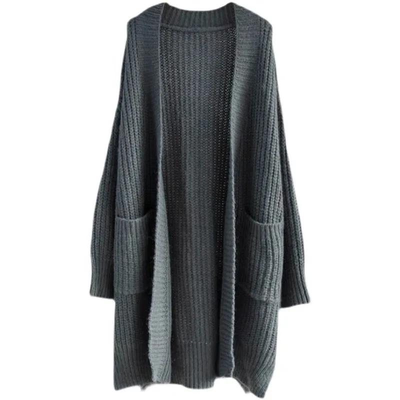 Long Cardigan Knitted Women Loose V-neck Autumn Winter Elegant Sweet Outerwear Maxi Y2k Sweater Coat Soft Jacket