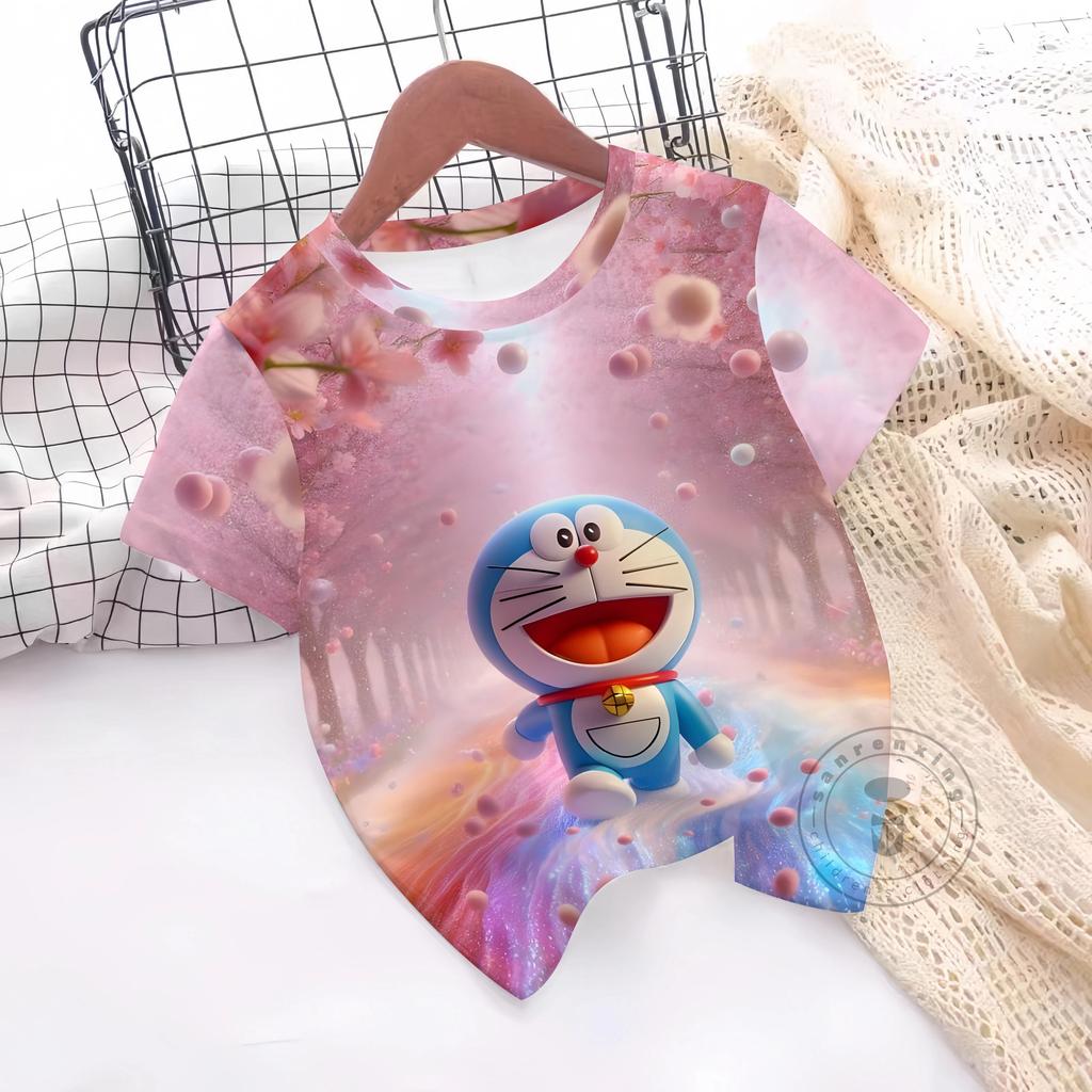 Fashions Girl T-Shirt 3D Print Cute Doraemon T Shirts Casual Crew Neck Boys' And Girls' Clothing T-Shirts For Children