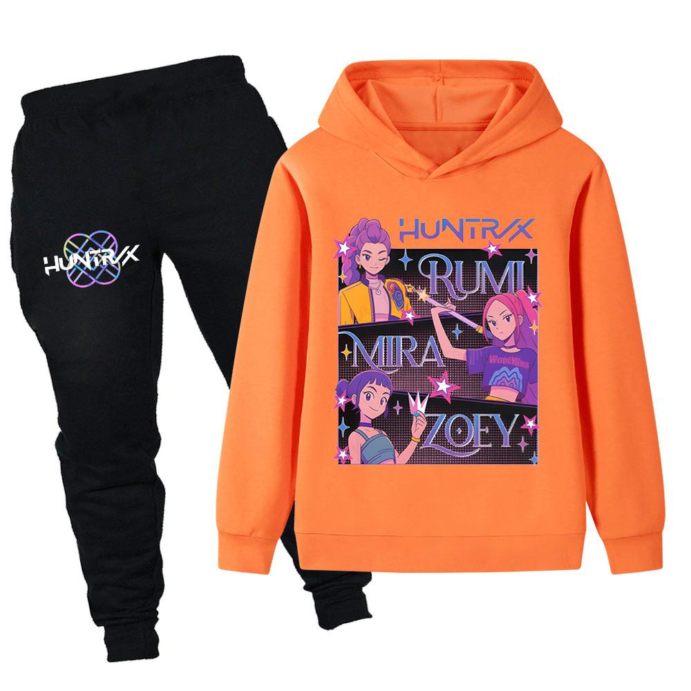 PB1225 Kinder Jungen Mädchen Kpop Mira Zoey Rumi Druck Langarm Kapuzenpullover Hose Hosen Kleidersets