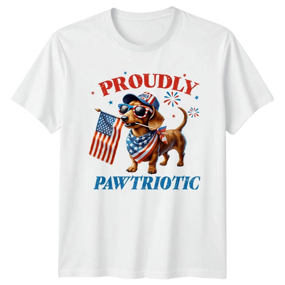 Proudly Pawtriotic Dachshund Fourth of July Patriotic Unisex Unisexs Graphic Tee S