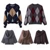 2025za Women's Jacquard Scarf Knit Diamond Plaid Sweater - Round Neck, Autumn/Winter Commuting Top Coat