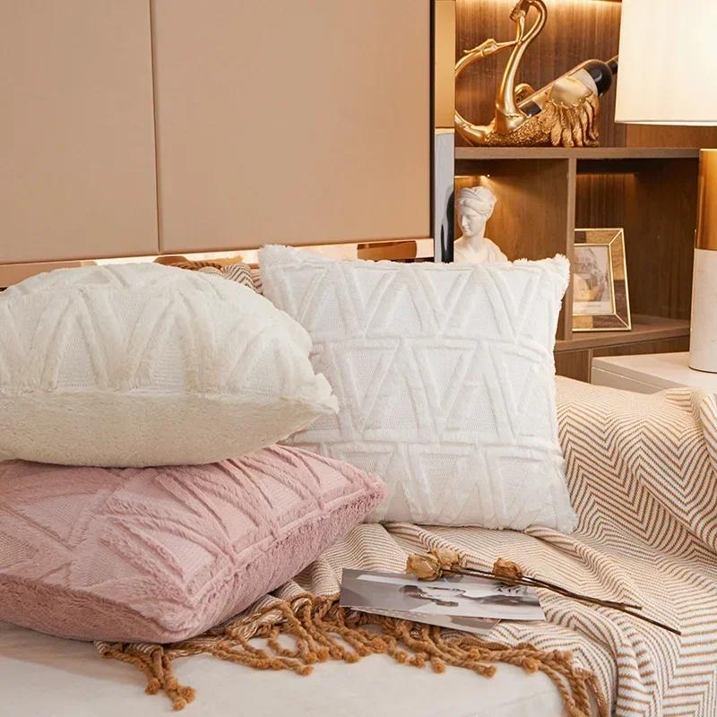 Plush Short Wool Cushion Cover 45x45cm Decorative Pattern Pillow Cover Velvet Sofa Pillow Case Home Decor Housse De Coussin