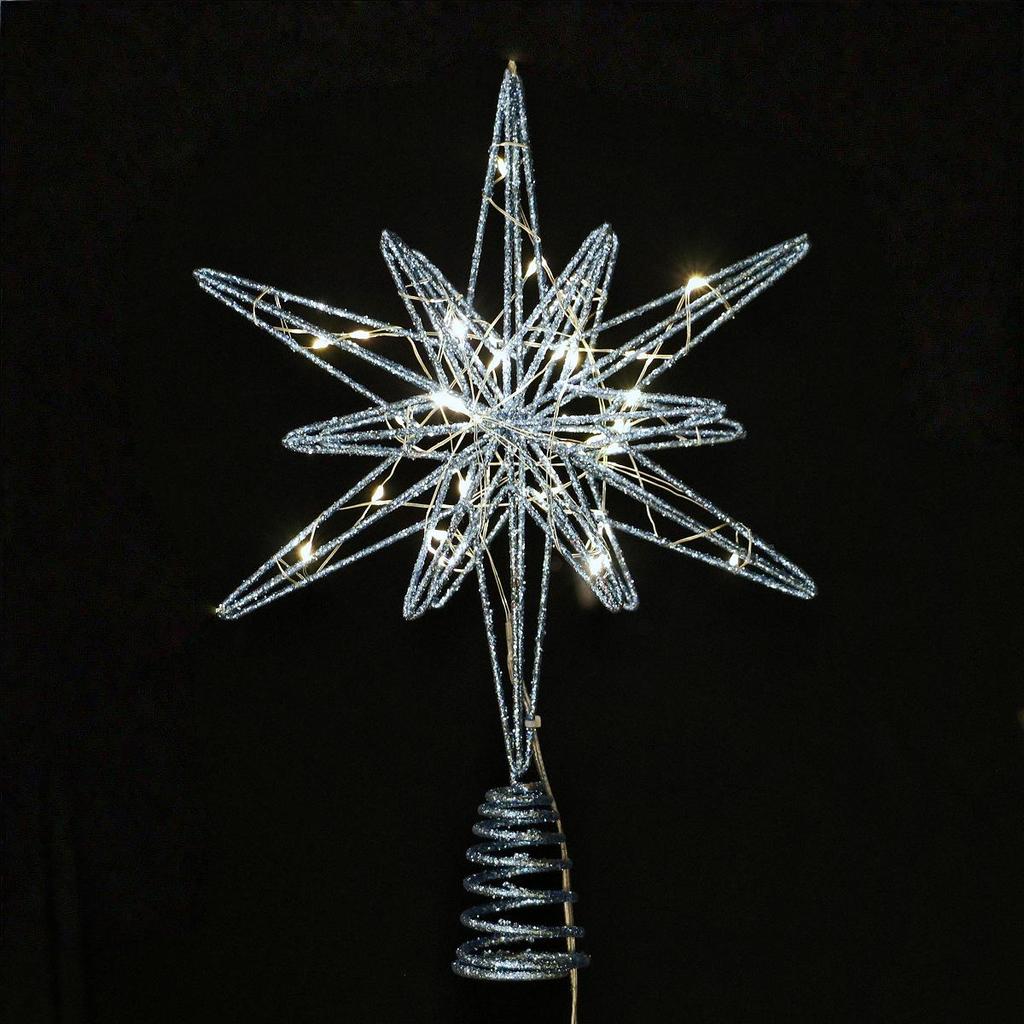 Gold Glitter Light-Up Wrought Iron Octagonal Christmas Tree Topper Star Decoration 2025