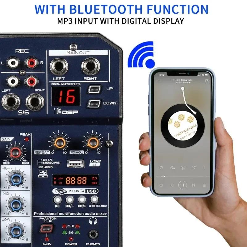 6 Channel Dj Mixing Console Sound Card with Monitor 16 Echo DSP 48V Phantom Power for PC Record Karaoke Party