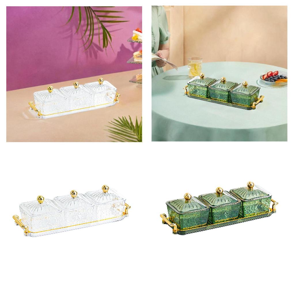 Dried Fruit Dish 3 Compartments with Holder Multipurpose Snack Tray with Lid Candy Box for Candy Snacks Sweets Cookies Nuts