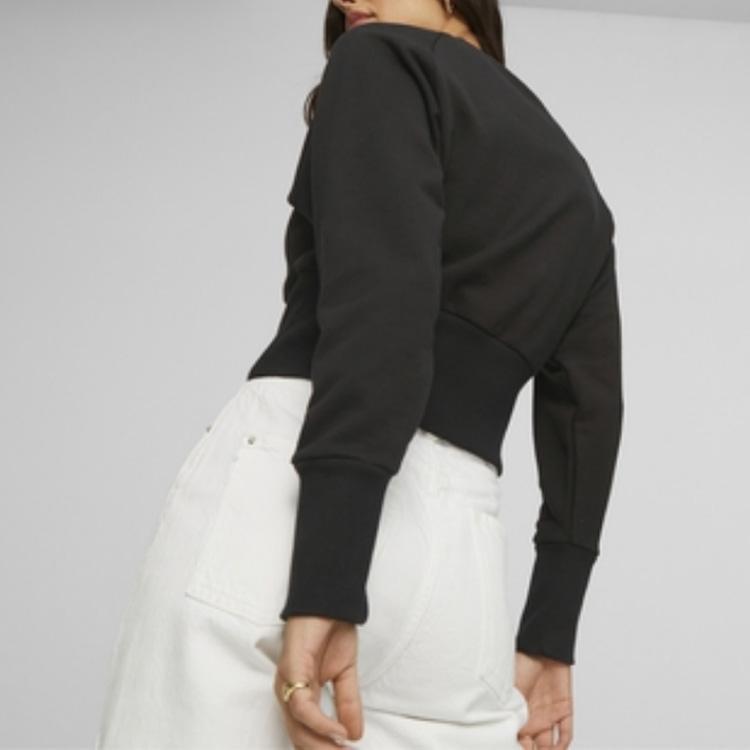 Puma Classics Forward History Crew Neck Embroidered Logo Pullover Long Sleeve Sweatshirt Women sweatshirt Black 623461-01