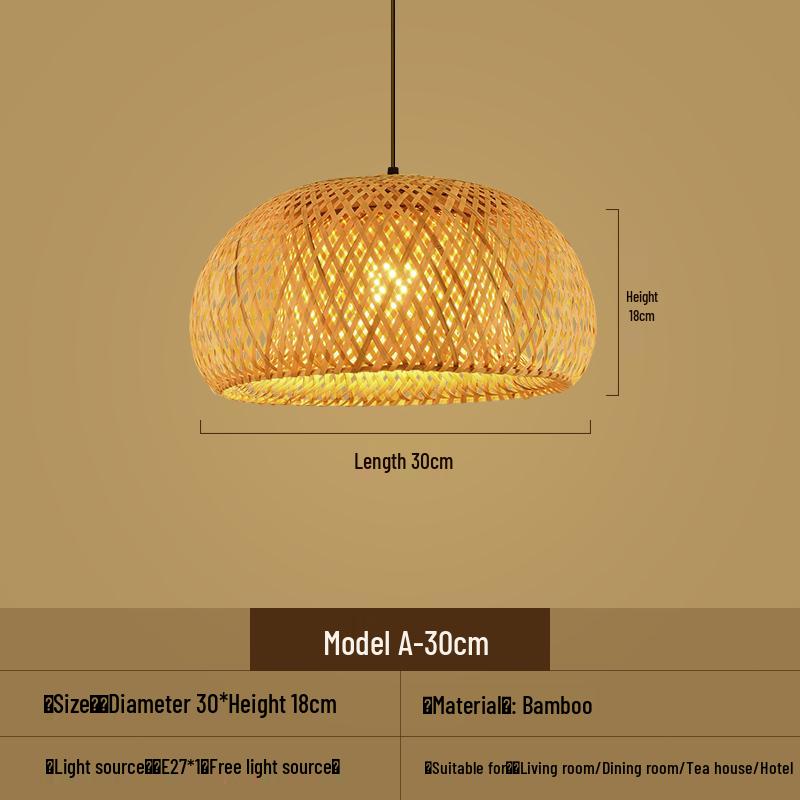 Bamboo Woven Pendant Light - Japanese Lantern for Dining, Restaurant, or Tea Room. Rattan Straw Hat Lampshade with New Chinese Art Design.