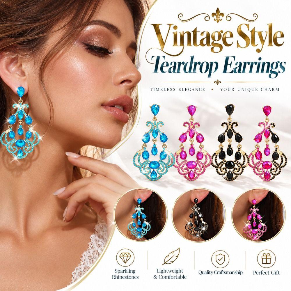Geometric Rhinestone Teardrop Earrings Vintage Style Ear Studs New Statement Earrings Women