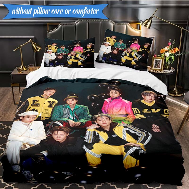 Ensemble de literie coloré K-pop Gathering 3 pièces, Groupe de musique K-pop, Idéal pour la chambre à coucher, le dortoir, Comprenant 1 housse de couette et 2 taies d'oreiller, Cadeaux pour fans