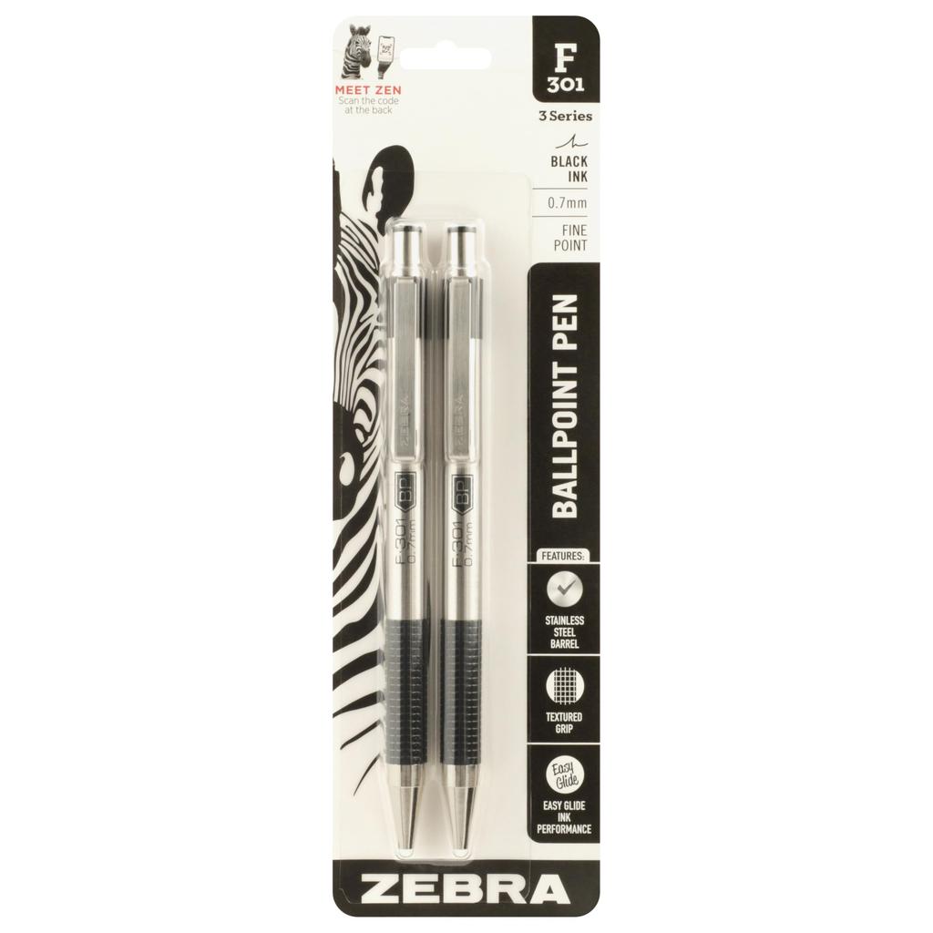 Retractable Ballpoint Black 2 per Pack F-301 Pen, Ink, Fine, (item)