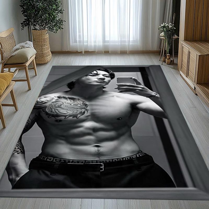 Jeon Jung Kook Kpop B-BTS Tapis de salon antidérapant Tapis doux pour chambre à coucher Salle de jeux pour enfants Canapé, Décoration de maison Paillasson Cadeau
