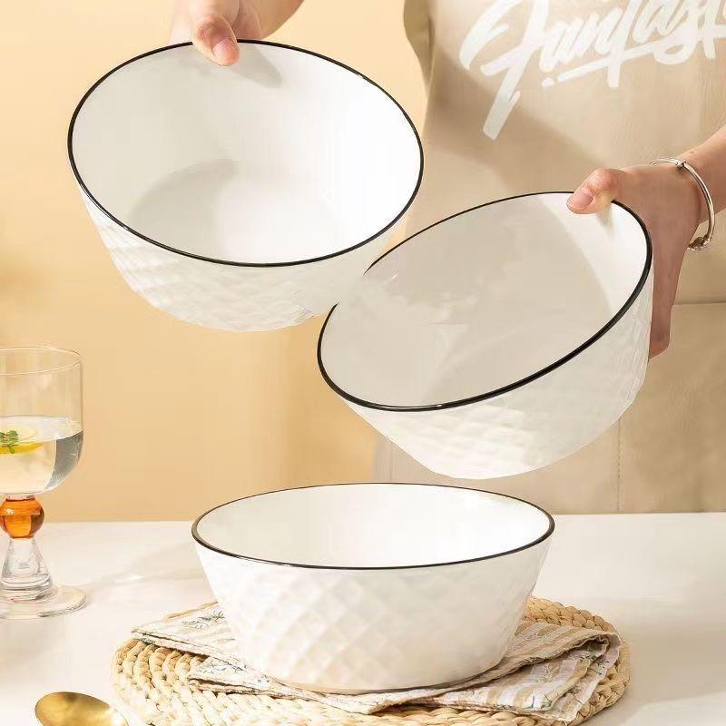 8-Inch Large Ceramic Noodle and Soup Bowl - High-End Household Cutlery for Personal Use