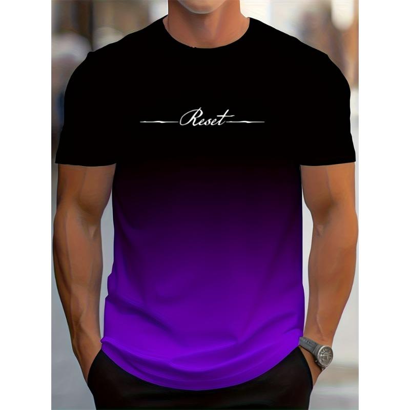 Men's T-Shirt Gradient Style "reset" Graphic Letter Print Mens Comfort Chic T Shirt Short Sleeve Quick Dry Oversized Apparel Top