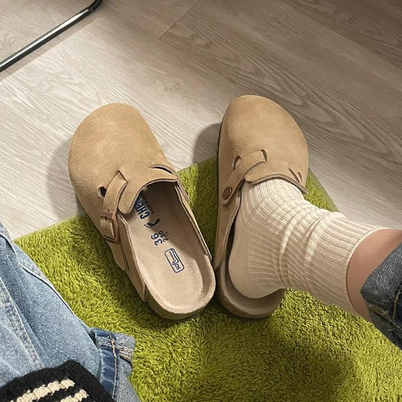 In-Stock Genuine Leather Birkenstock Shoes: Size 35-46, Closed-Toe, Cork Sole, Thick-Soled, Outdoor Slip-Ons.