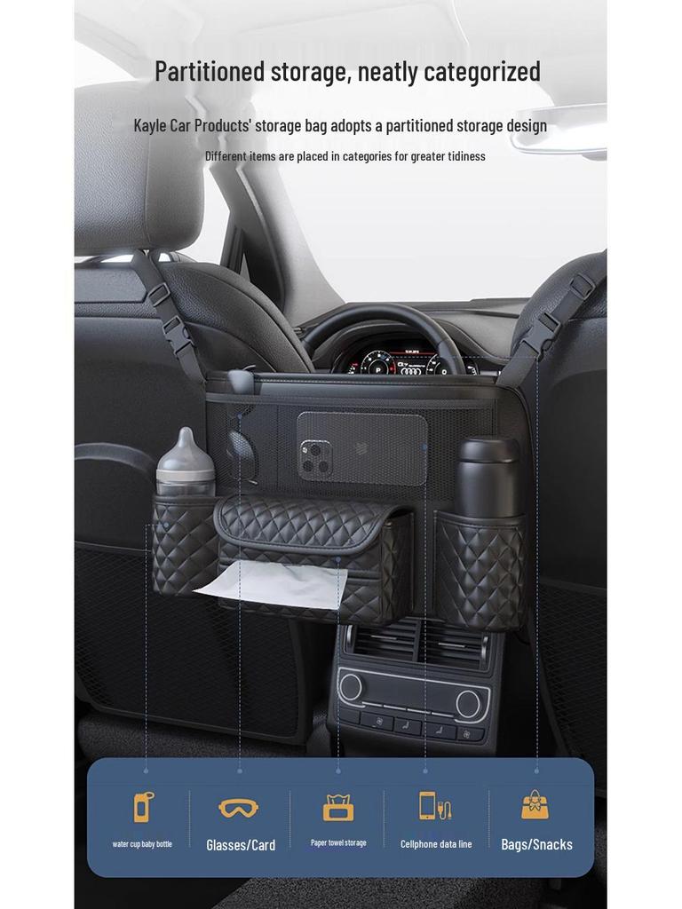 Organizér do mezery a na zadní stranu autosedačky z Nappa kůže: Multifunkční úložný vak