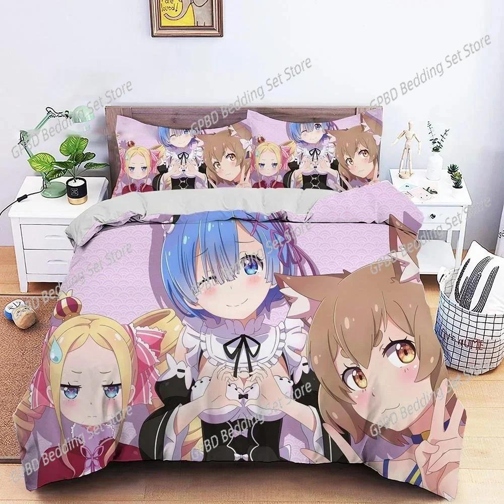 Anime Re Zero Ram Rem 3D NEW Duvet Cover Pillowcase Bedding Set Adult Boy Girl Bedroom Decoration Children Single Double Large