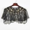 Delicate Sequins Adorned Capelet Shoulder Wrap Breathable Mesh Fabric Scarf Shawl With Intricated Beadwork Design
