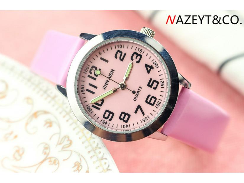 Kids' Educational Quartz Watch with Colorful Face, Luminous Hands, and Leather Strap