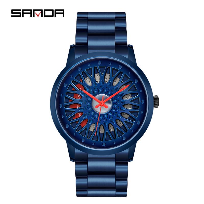 Sanda TEMU Men's Waterproof Quartz Watch with Hollow Dial and Steel Band