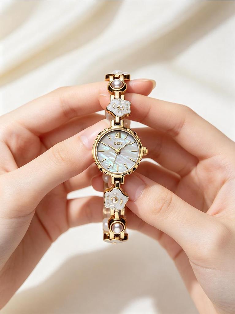 Gedi Rose Mother-of-Pearl Women's Quartz Watch - Niche Design, Waterproof, Elegant for Daily Commute