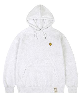 [Unisex] Yellow Odd Flower Embroidered Hoodie_Melange White
