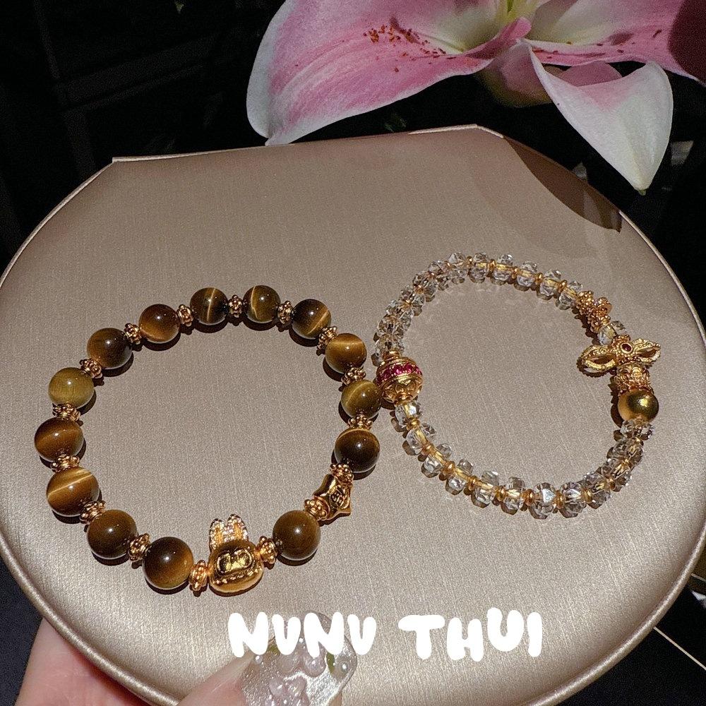 Ancient Flower Silk Liu Color Gold Ba Tiger Eye Stone Tutu Bracelet, New Chinese Style, Citrine Vajra Pestle Bracelet, Set