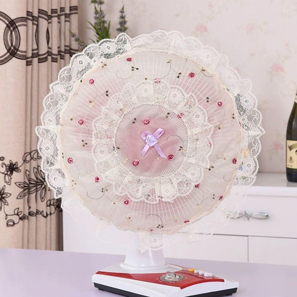 Housse de ventilateur électrique en dentelle et fleurs Anti-pollution Anti-poussière Pour ventilateur sur pied/de bureau Manchon Anti-pincement de main Rond