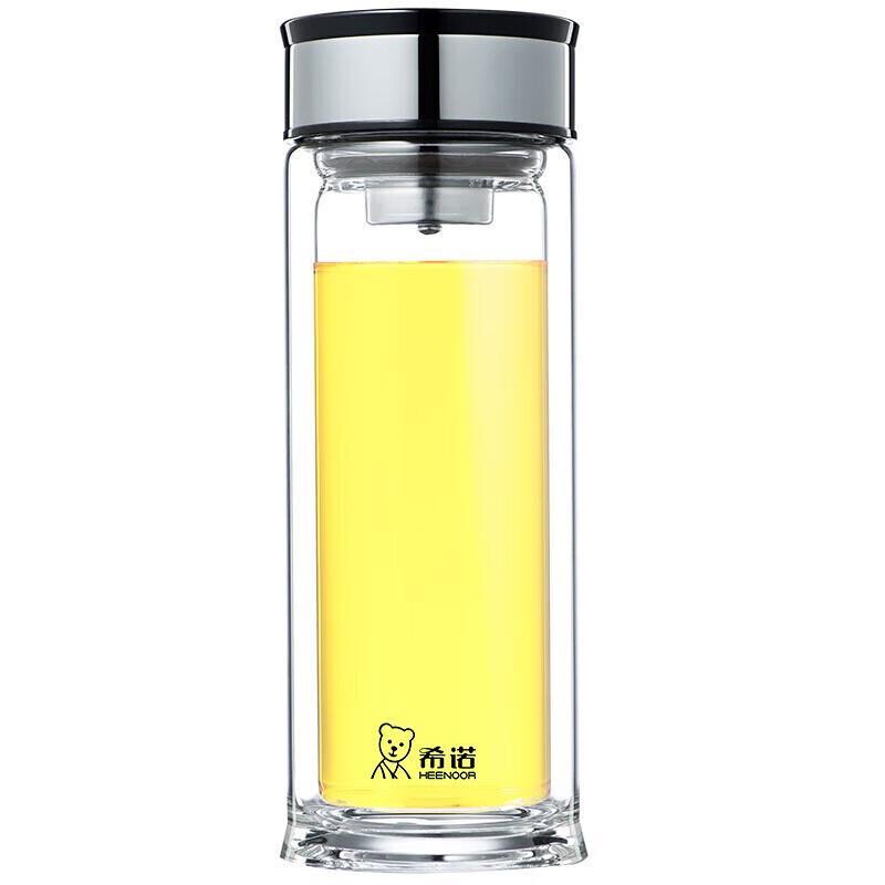 HEENOOR Portable Double Wall Glass Tea Infuser Bottle 360ml