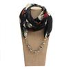 Elegant Chiffon Infinity Scarf with Floral Print & Crystal Beaded Necklace – Women’s Stylish Fashion Accessory