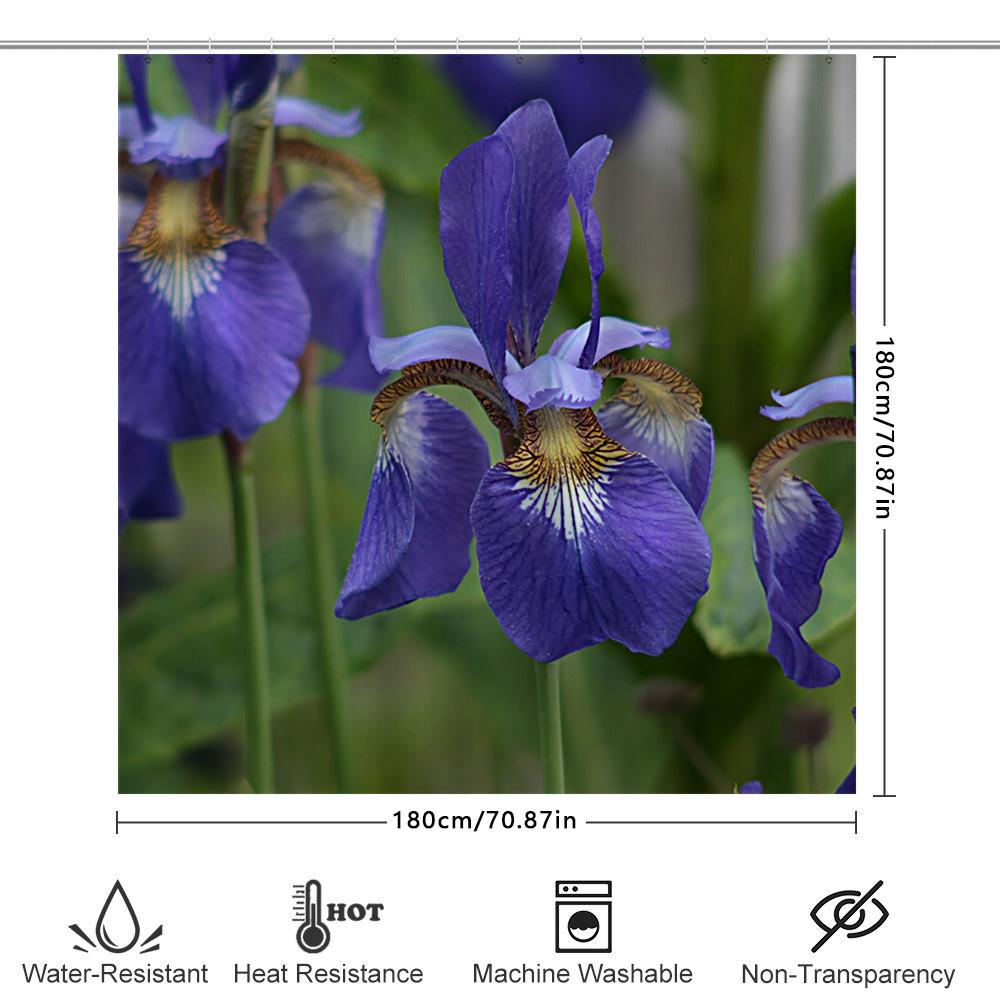 Beautiful Iris Shower Curtain Set Blue Flowers Printed Polyester Fabric Decor Bath Room Accessories For Home Decoration