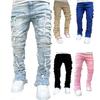 Men's Fashion Patch Jeans Slim Stretch Micro Lapped Straight Trousers