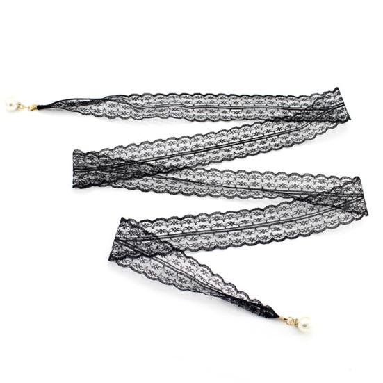 Women Lace Belt Hollow Design Lightweight Breathable Adjustable Waist Slimming Non-Fading Imitation Pearl Pendant Belt