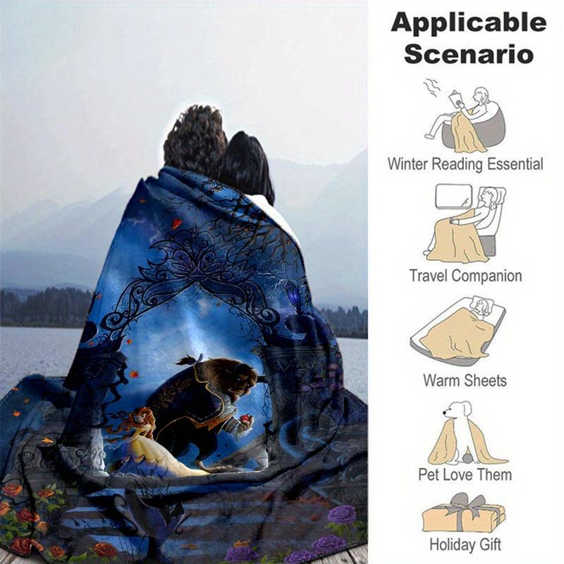 1pc. Fantasy Beauty and the Beast Garden Blanket, Home Decor, Office Throw, Outdoor Picnic Rug, Gift for Disney Fans (80x120cm)