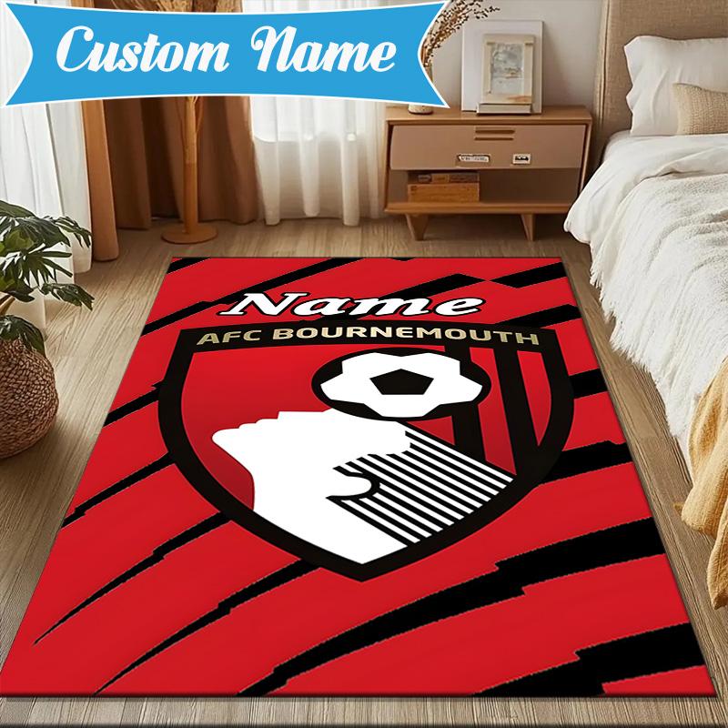 Custom Name Bournemouth Crest Rug Game Carpet, Floor Mat for Bedroom Living Room Entryway Rug, Home Decor Idea Gift for Christmas Birthday