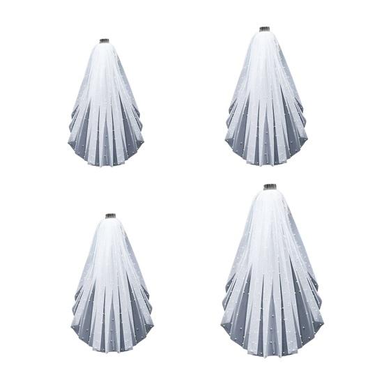 Bridal Veil with Faux Pearls Embellishment Women Lightweight Breathable Tulle Bride Veil Lightweight Short Bridal Veil