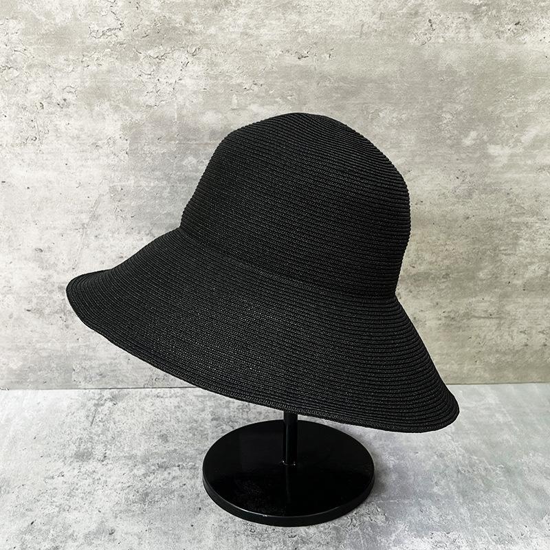 French Classic Versatile Ultra-Light Fine Papyrus Bucket Hat Women'S Summer Sunshade Sunscreen Basin Hat Big Brim Straw Hat Can Be Shaped