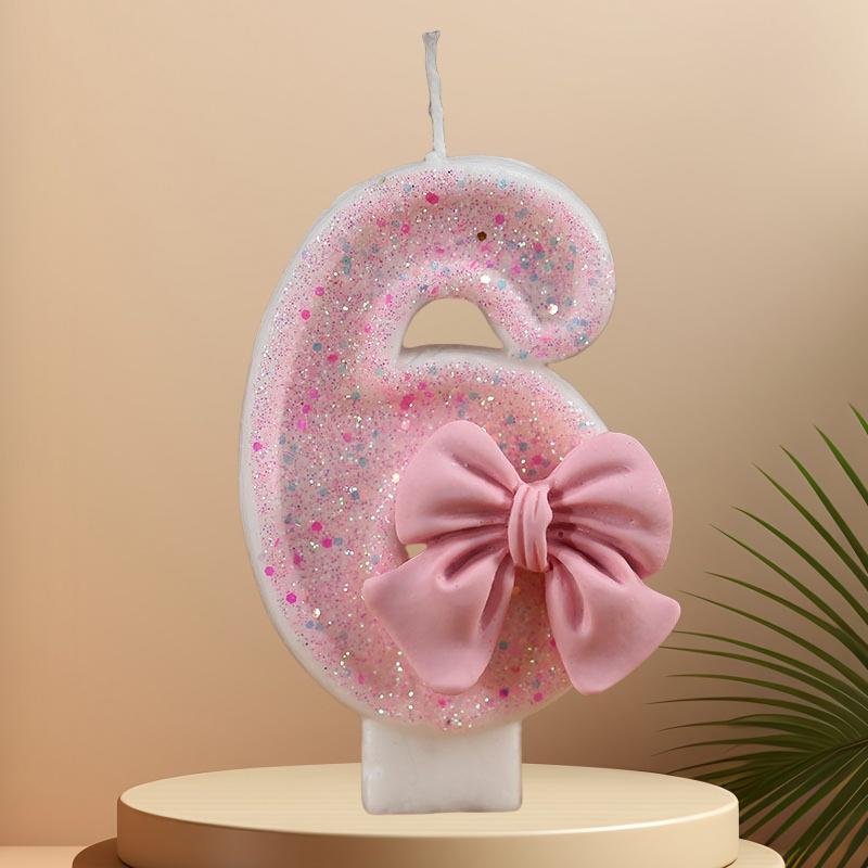 Cute Pink Bow 3D Number Cake Candles for Birthday Party Decorations Birthday Decoration Cake Decorating Tools gender reveal NONE